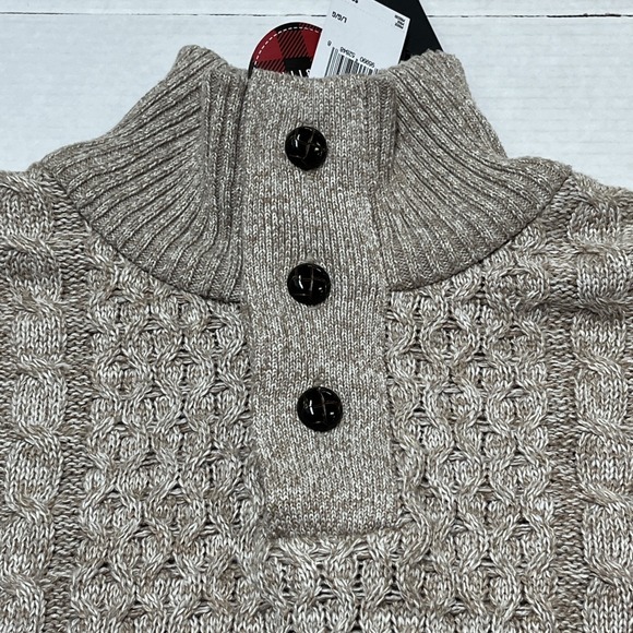 Buffalo David Britton Sweater Mens L Tan Cable Knit Mock Neck 1/4 Button Preppy - Picture 6 of 14